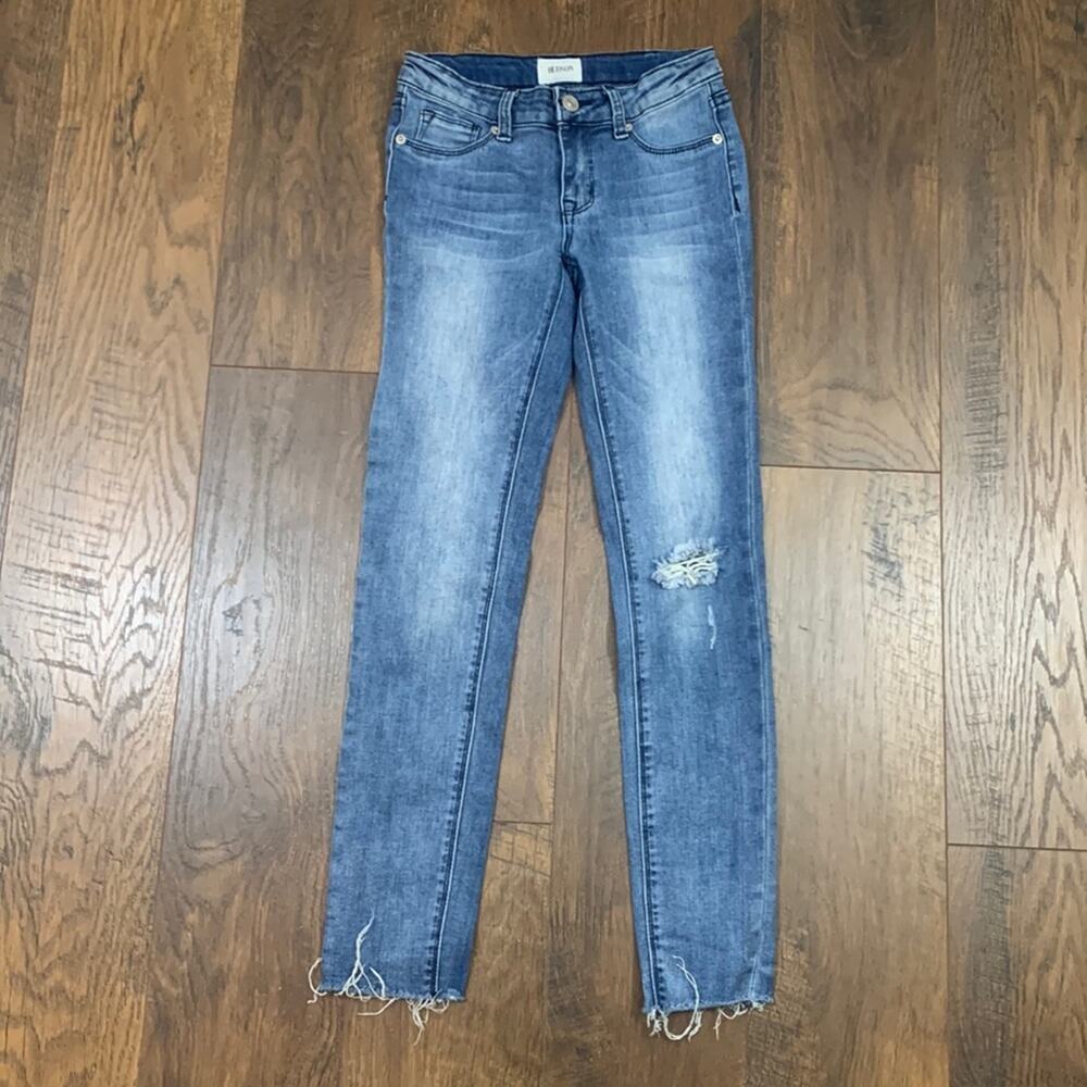 Hudson Distressed Raw Hem Faded Skinny Jeans